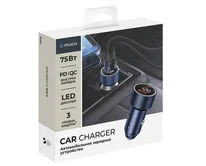 АЗУ-1USB + 1USB-C Deppa PD, QC3.0, 75W, металл, синий