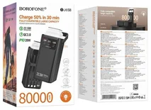 Внешний АКБ 80000 mAh Borofone BJ65B + 4 кабеля, черный