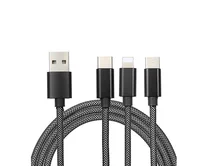 Кабель 3в1 Lightning+Type-C+microUSB - USB черный