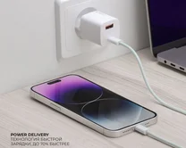 СЗУ-1USB + 1USB-C Deppa PD 3.0, QC 3.0, GaN, 20W, белый, 11410