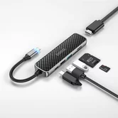 Type-C HUB Hoco HB24 (HDMI+USB3.0+USB2.0+SD+TF+PD) серый