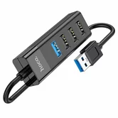 USB HUB Hoco HB25 4-in-1 (USB to USB3.0+USB2.0*3) черный