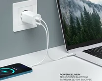 СЗУ-1USB + 1USB-C Deppa PD 3.0, QC 3.0, 65W, GaN, белый