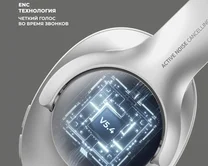 Наушники с Bluetooth Deppa Stereo Ultra ANC, BT 5.4, ANC/ENC, 500mAh, серебристые